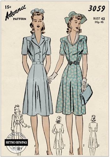 1940s tea dress sewing pattern - sewing,